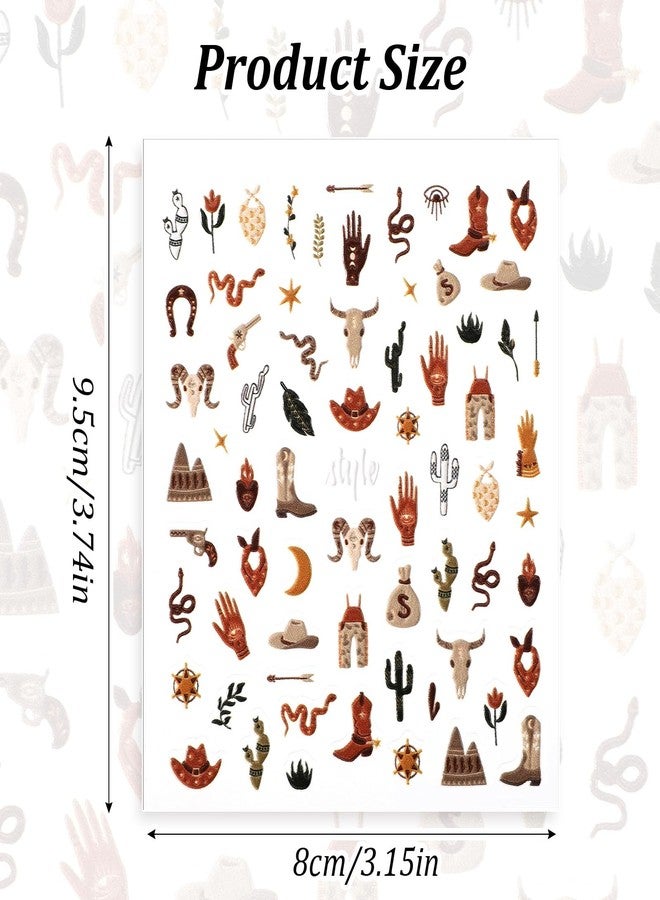 Yuanchu 2 Sheets Retro Cowboy Nail Art Stickers, Western Style Self-Adhesive 5D Embossed Nail Decals DIY Cowboy Hat Boots Cactus Designs for Nails Toenails Phone Cases Retro Style Parties - Image 4